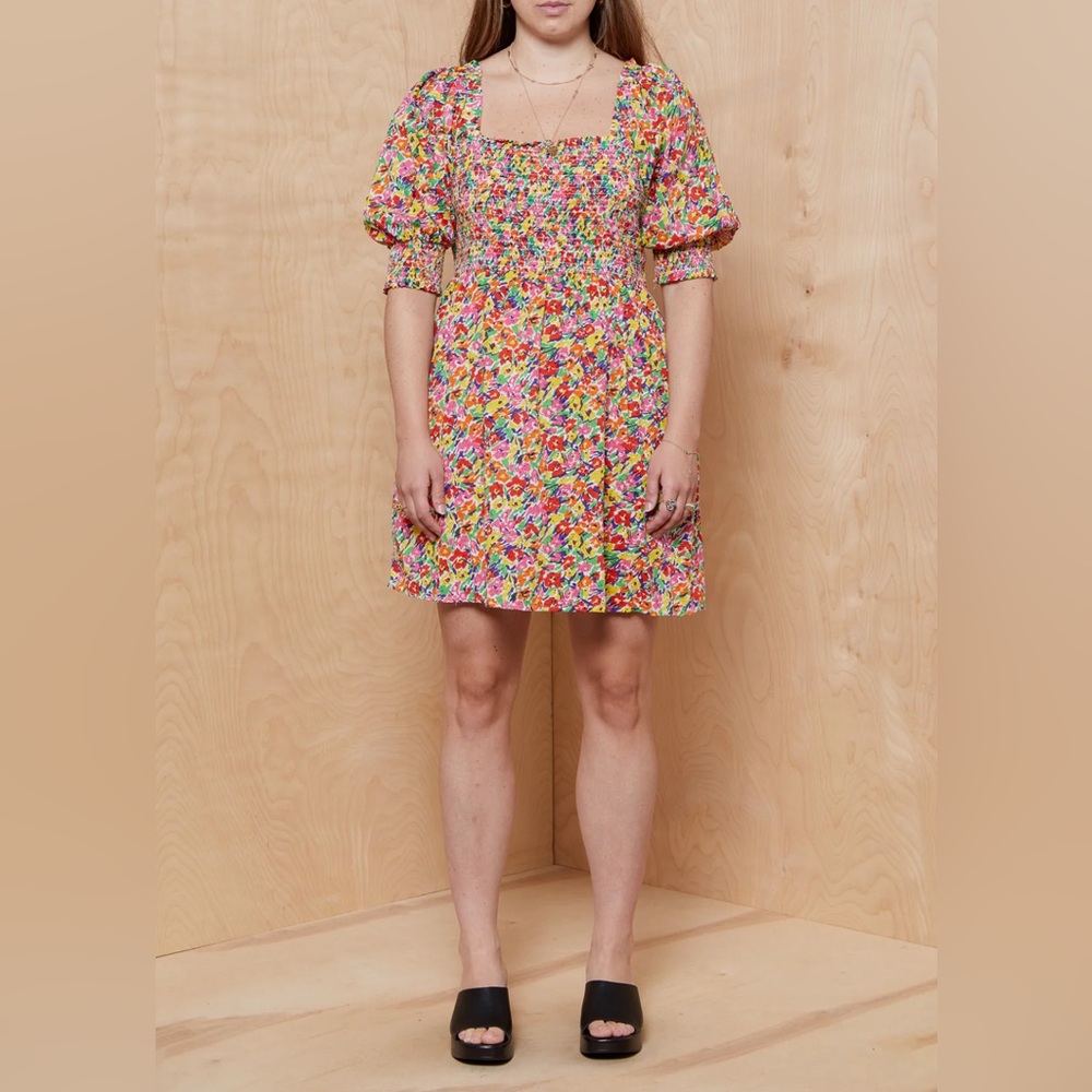 Rixo for Target puff sleeve mini dress with smocking